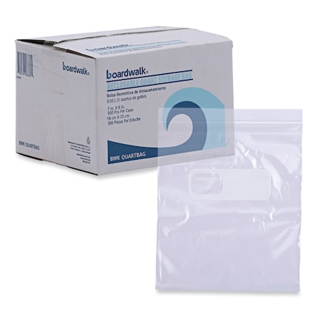 Boardwalk Reclosable Food Storage Bags, 1 qt, 1.75 mil, 7" x 8", Clear, PK500 BWKQUARTBAG